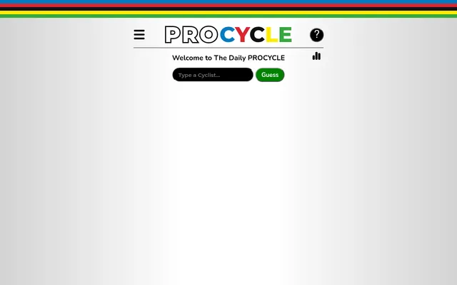 The Daily PROCYCLE board: a Type a Cyclist box and a Guess button under the logo
