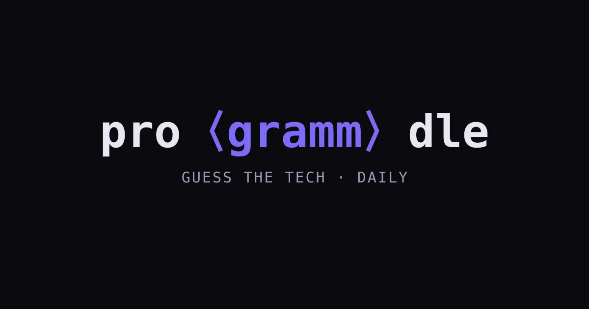 Programmdle logo, pro gramm dle, with the line Guess the tech, daily