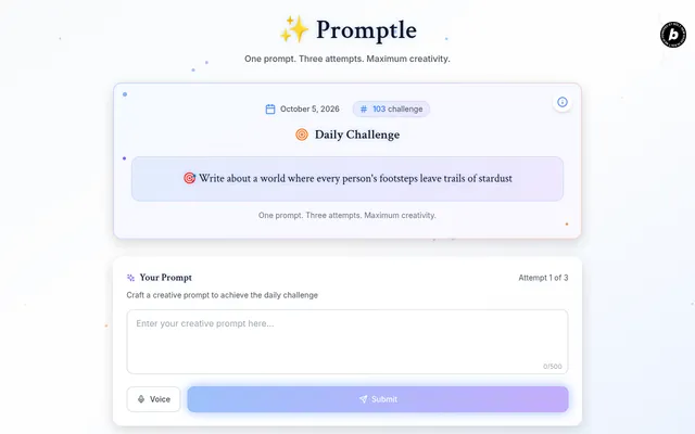 Promptle Daily Challenge #103 for October 5, 2026: Write about a world where every person's footsteps leave trails of stardust, with the prompt box on attempt 1 of 3