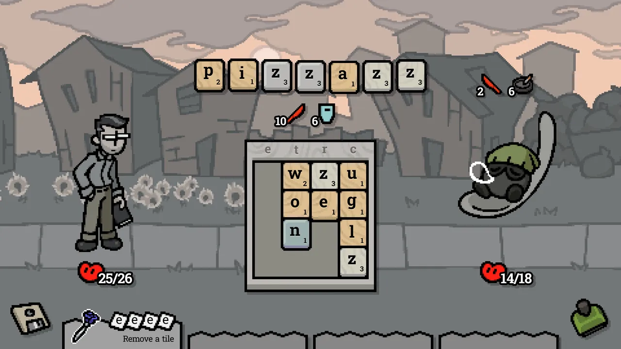 Pronoun Palace screenshot of a word battle with letter tiles