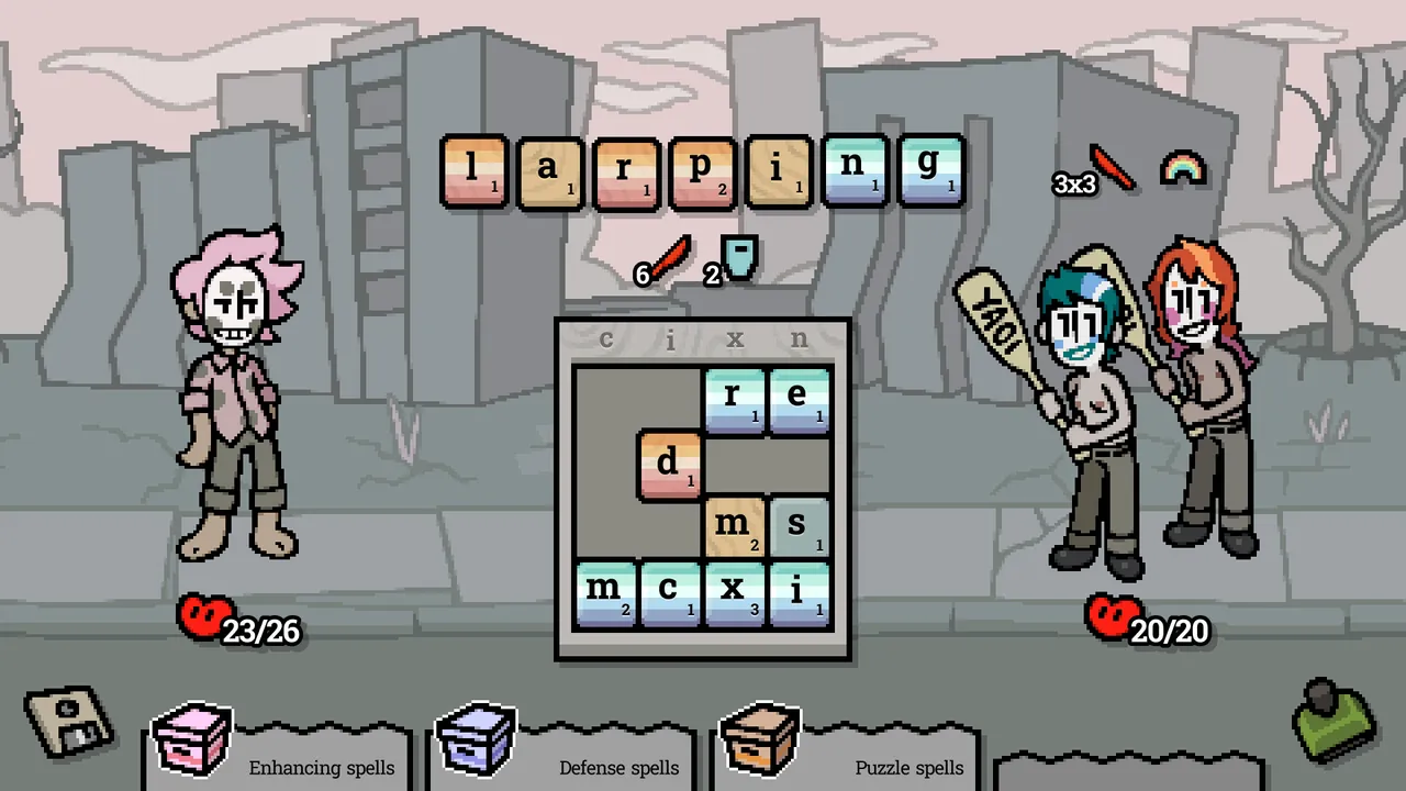 Pronoun Palace screenshot of spells and tiles