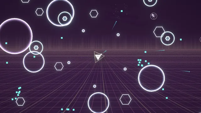 Pulse://Void: a ship surrounded by neon enemies in a grid arena