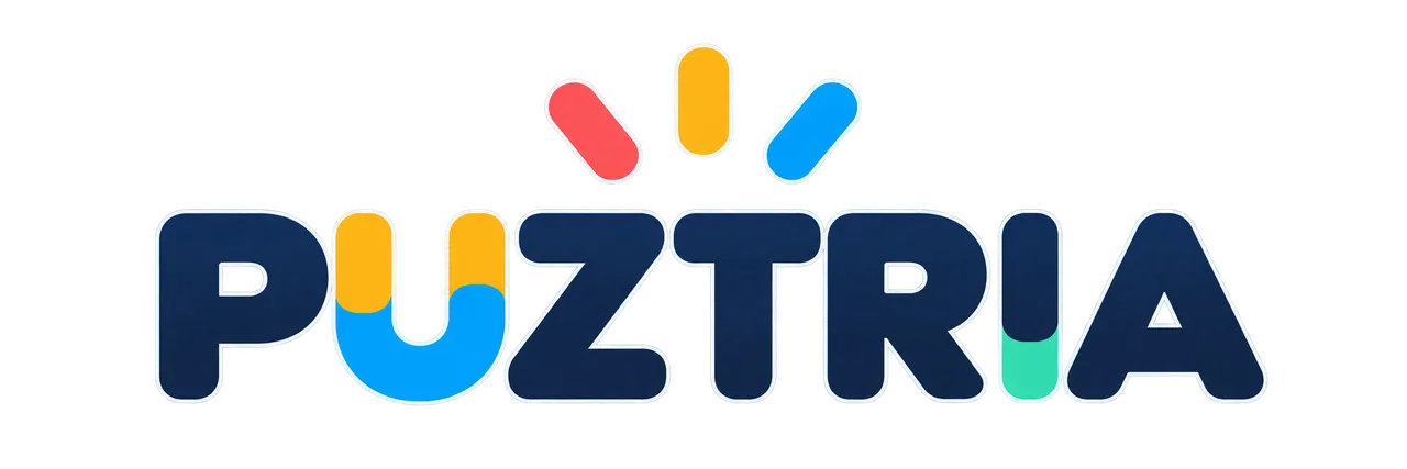 The PUZTRIA logo: the name in dark blue letters with a yellow and blue U, under three coloured strokes