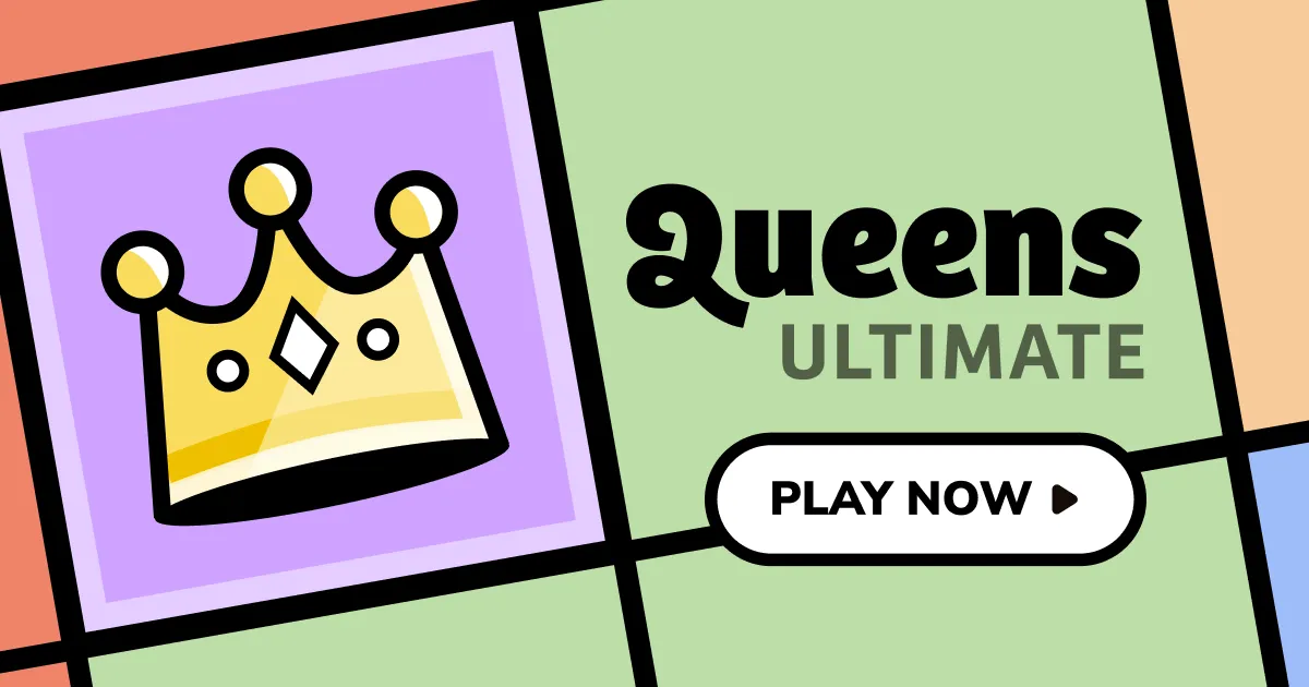 Queens Ultimate share card: a gold crown on a purple tile beside the name Queens Ultimate and a Play now button