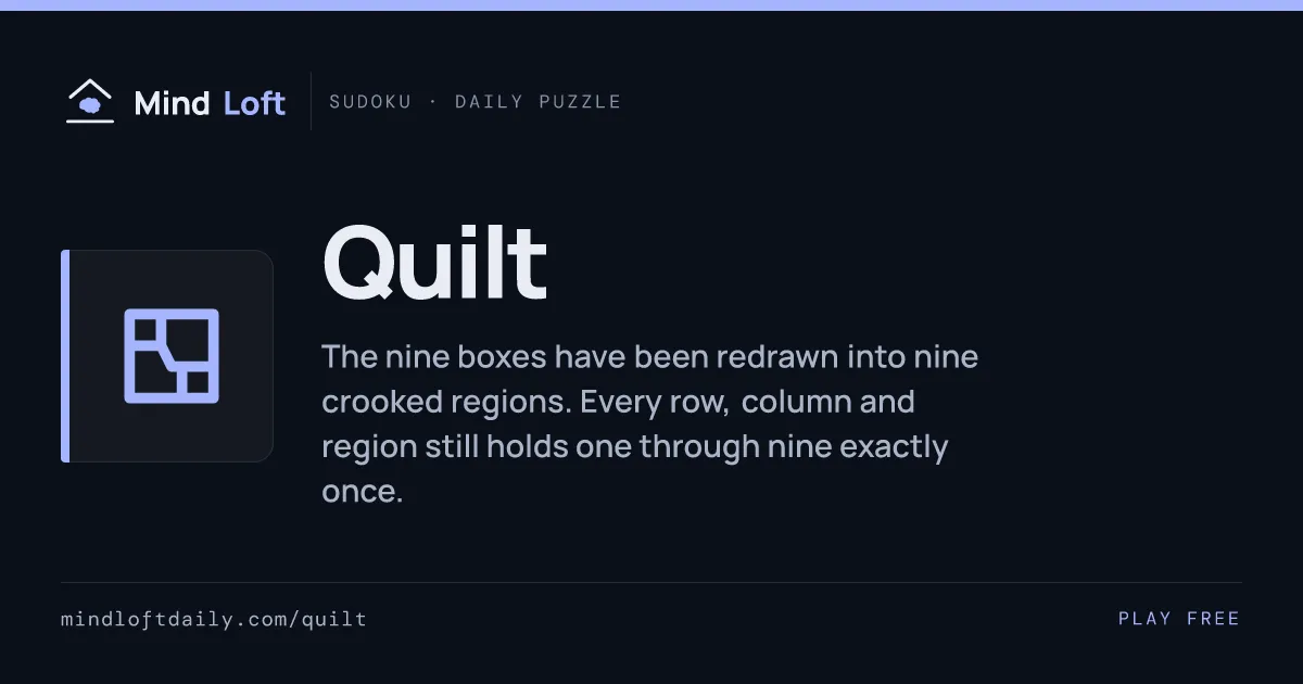 Quilt title card from Mind Loft, with the game's icon, name and a one-line description