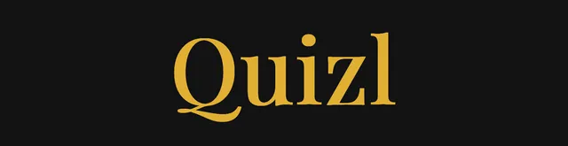 The Quizl logo in gold serif letters on a dark background