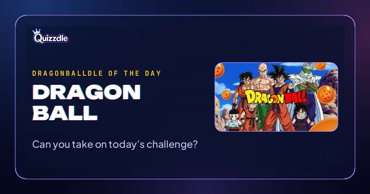 Quizzdle share card for its Dragon Ball daily (Dragonballdle of the day), with the Quizzdle logo and Dragon Ball characters