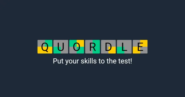 The Quordle banner with its four-square game grid
