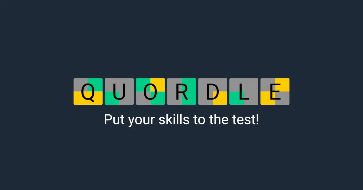 The Quordle banner with its four-square game grid