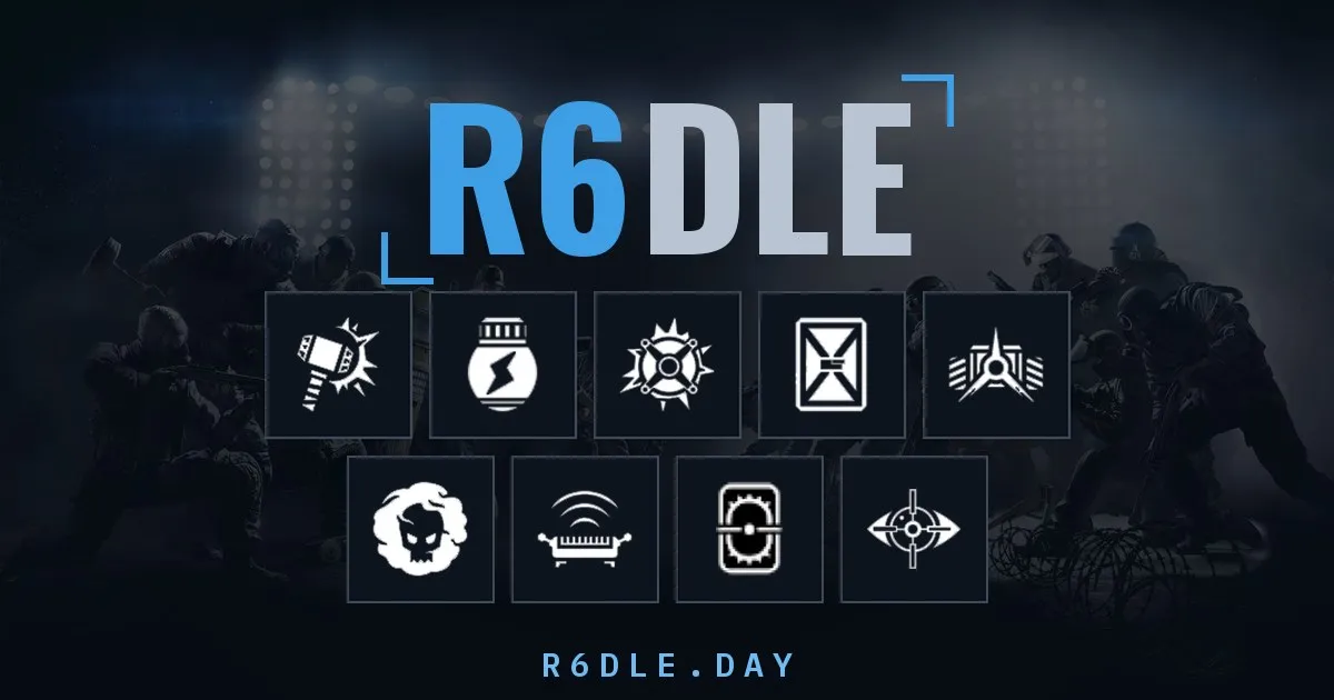 R6DLE share art: the game's name above nine Rainbow Six Siege gadget icons in square tiles, with r6dle.day below