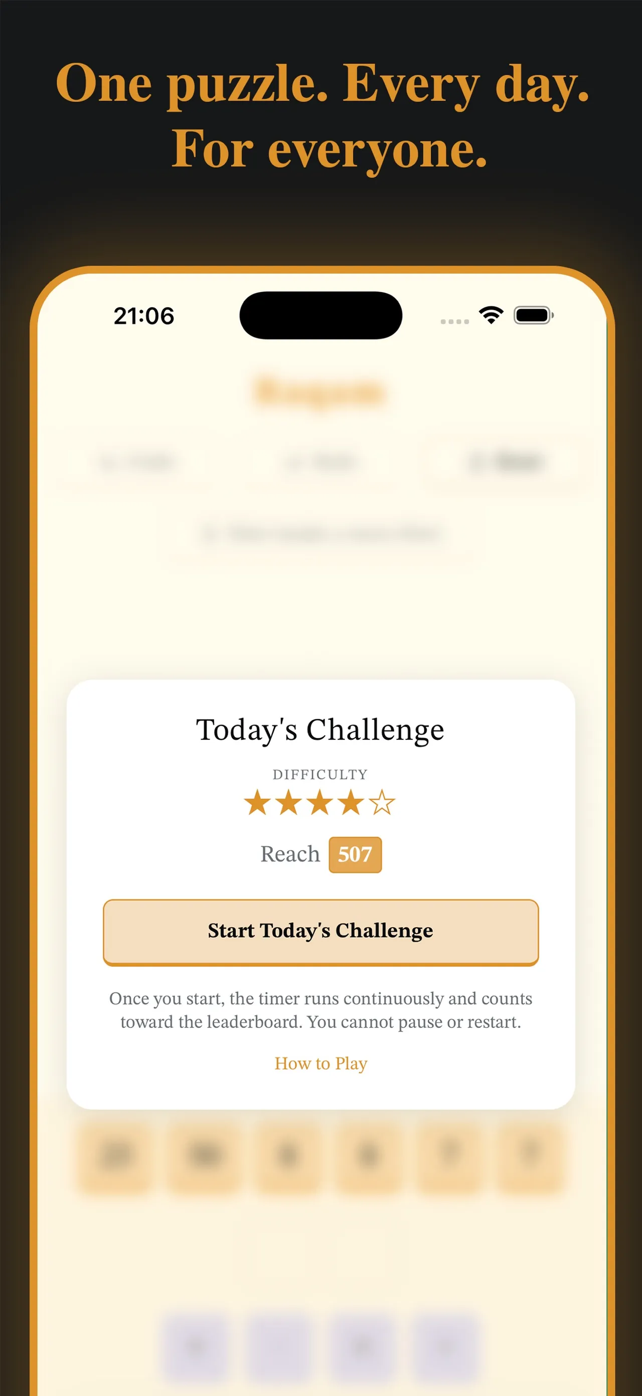 Raqam's Today's Challenge card: four-star difficulty, reach 507, and a Start Today's Challenge button