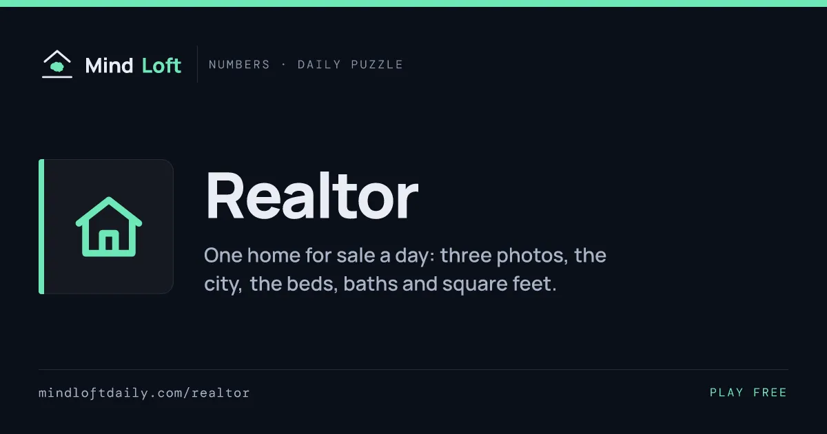 Realtor title card from Mind Loft, with the game's icon, name and a one-line description