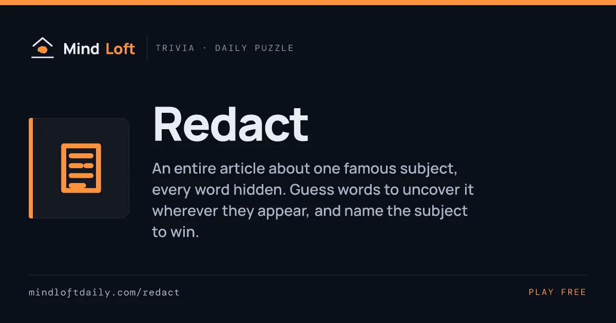 Redact title card from Mind Loft, with the game's icon, name and a one-line description