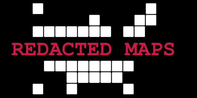 The Redacted Maps title in red letters among white blocks on black