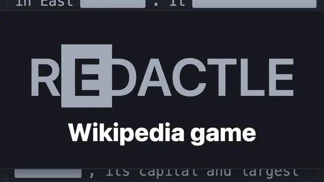 The Redactle logo over a partly redacted article about Korea, with the word country revealed