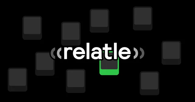 The Relatle logo over a scatter of artist tiles, one outlined in green