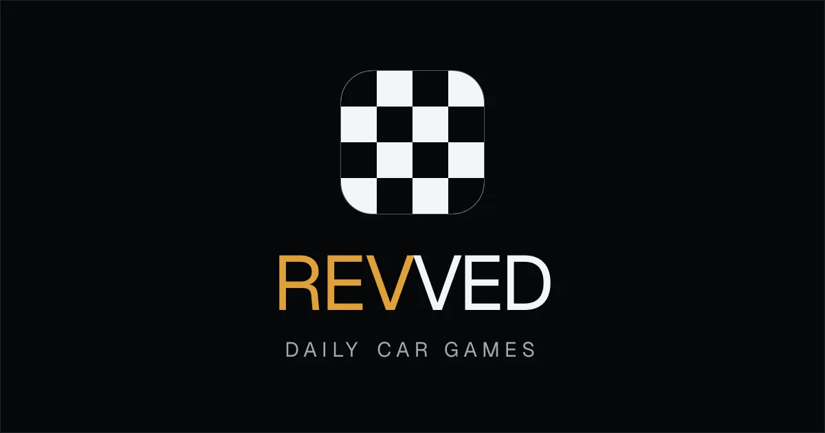 The REVVED logo with a chequered flag icon, Daily car games