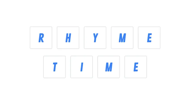The Rhyme Time title spelled out in blue letter tiles