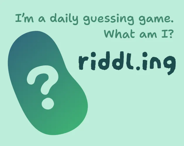 riddl.ing cover art from its itch.io page: the riddl.ing name beside a green bean with a question mark and the line I'm a daily guessing game. What am I?