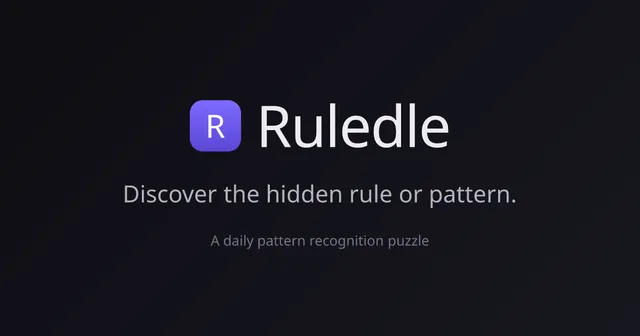 Ruledle share card: the R icon and Ruledle title with the line Discover the hidden rule or pattern, a daily pattern recognition puzzle