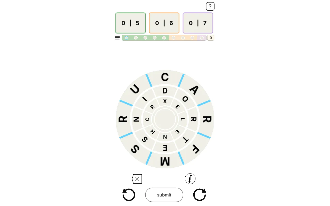 Runes No. 260 (26 October 2026) at the start, on a desktop. Three letter rings sit under seal counters of 0 of 5, 0 of 6 and 0 of 7