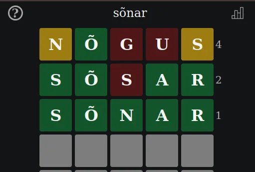 A Sõnar board with Estonian letter tiles solving SÕNAR