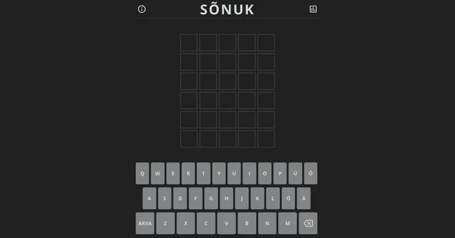 Sõnuk board in dark mode with six empty rows and an Estonian keyboard including Õ, Ä, Ö and Ü
