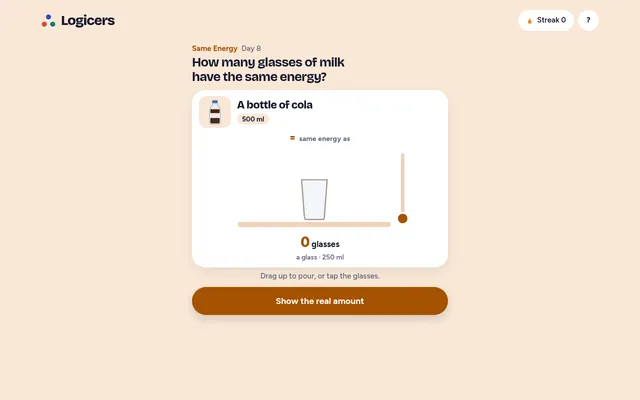 Same Energy Day 8: how many glasses of milk have the same energy as a 500 ml bottle of cola, with an empty glass ready to fill