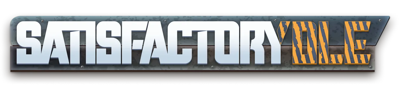 The Satisfactorydle logo in Satisfactory's metal-plate lettering, with DLE in yellow hazard stripes