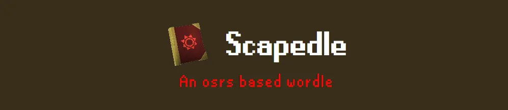 Scapedle banner: a red spell book beside the name Scapedle in white pixel letters, with An osrs based wordle in red below