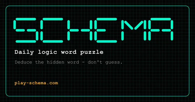 The word SCHEMA drawn in teal 14-segment display letters
