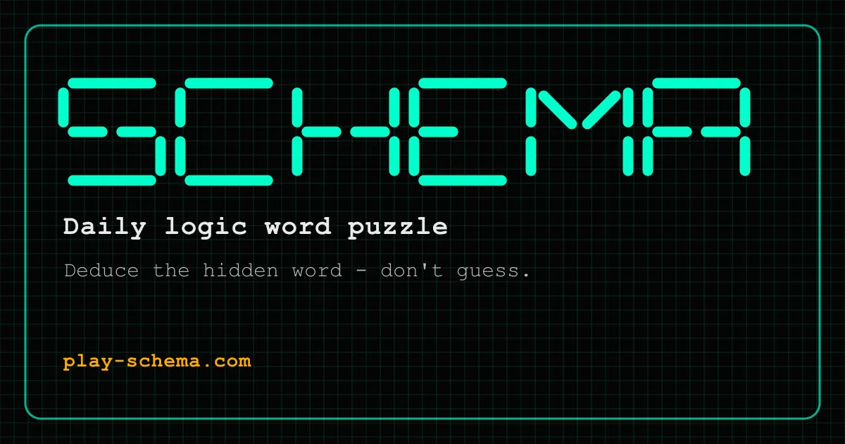The word SCHEMA drawn in teal 14-segment display letters