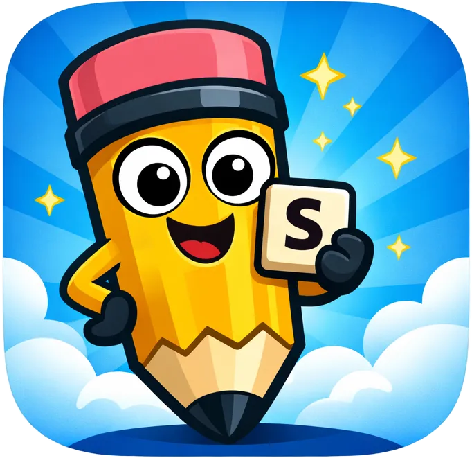 The ScoreWords logo: a cartoon pencil holding an S tile