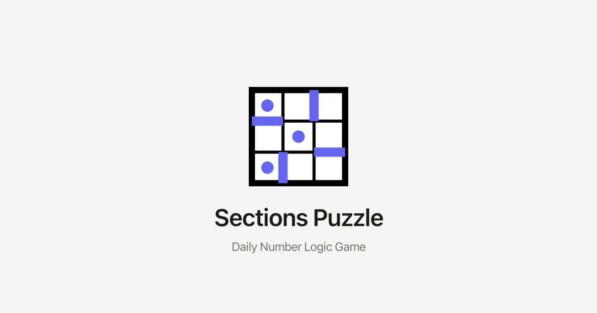 The Sections Puzzle logo, a 3x3 grid with purple bars and dots, Daily Number Logic Game