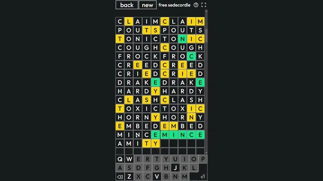 Sedecordle board with sixteen five-letter grids filling up with yellow and green letters above the keyboard