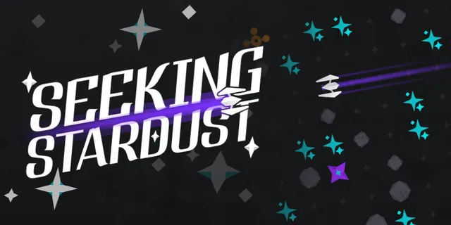The Seeking Stardust title art: a ship streaking through stars and asteroids