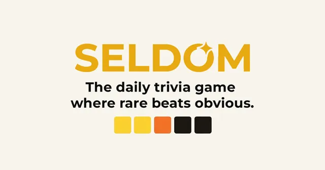Seldom title with the tagline the daily trivia game where rare beats obvious, above its yellow, orange and black score squares
