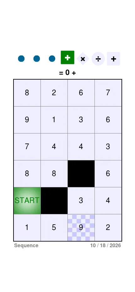 The Sequence board for 10/18/2026 on a phone-sized screen, the grid filling the width
