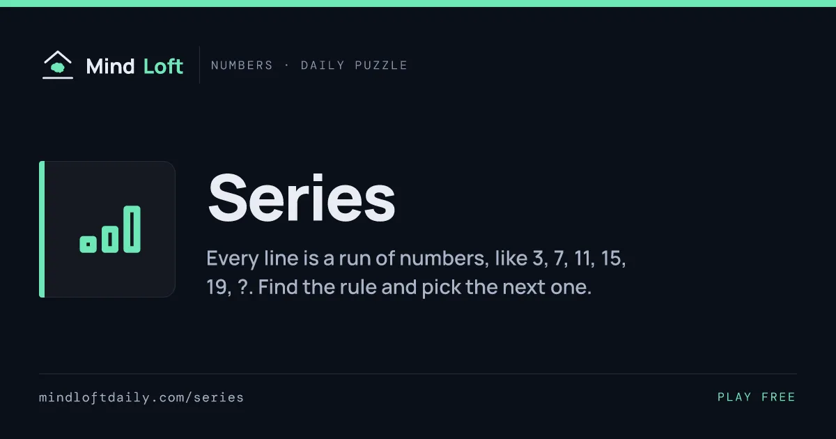 Series share card from Mind Loft with the game's name and an example series, 3, 7, 11, 15, 19
