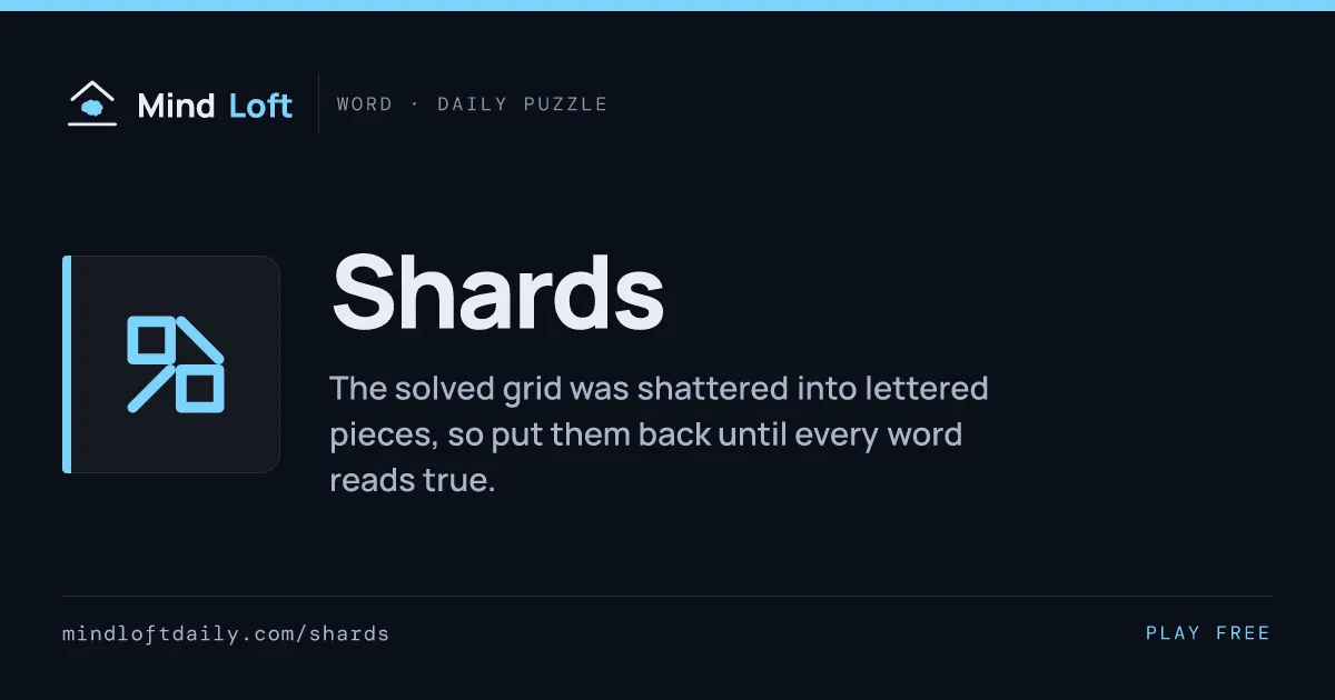Shards title card from Mind Loft, with the game's icon, name and a one-line description