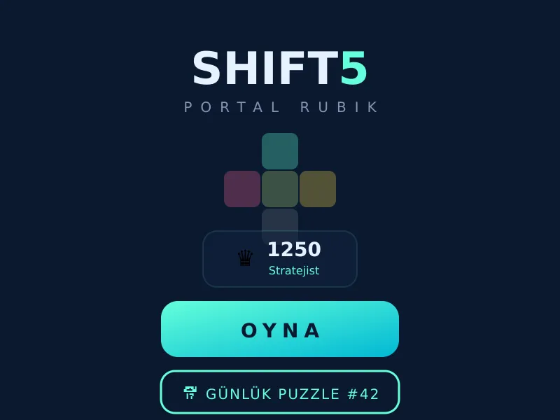 Shift5 home screen in Turkish with the five-face logo, a 1250 rating and a button for daily puzzle number 42