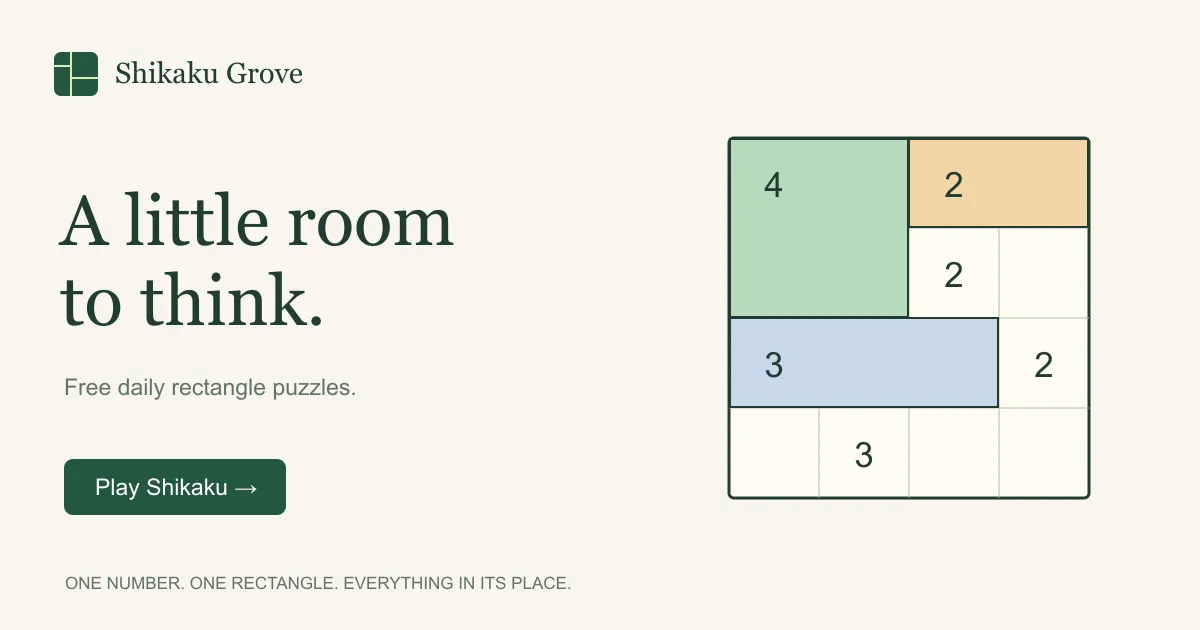 Shikaku Grove share card showing a small Shikaku grid with some rectangles filled in