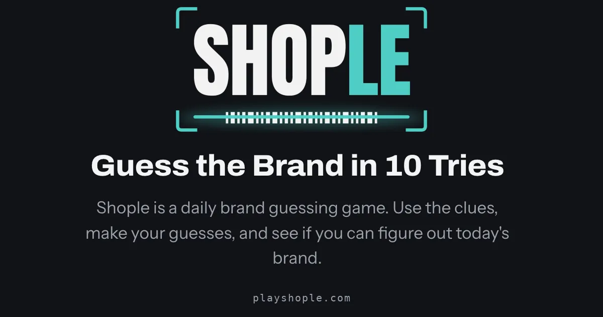 Shople share card: the SHOPLE title in a barcode frame with the line Guess the Brand in 10 Tries