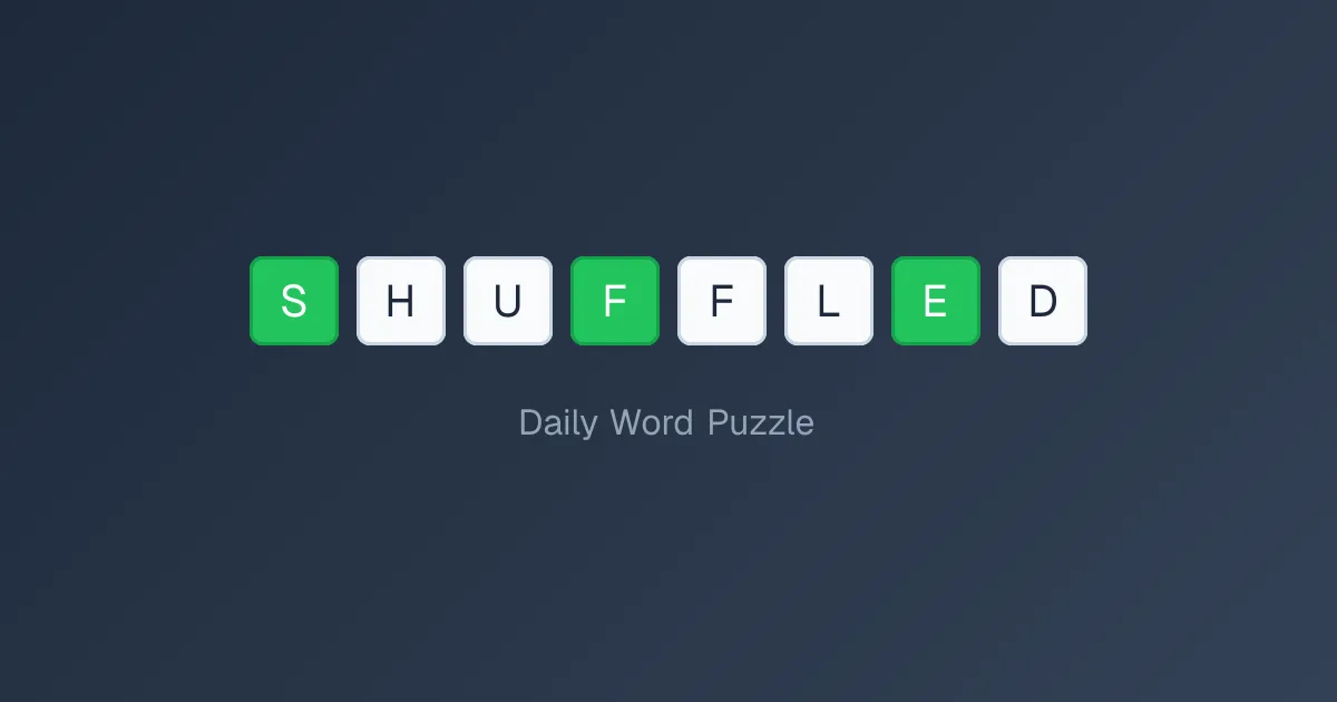 Shuffled share card: the game's name spelled in letter tiles, three of them green, above the words Daily Word Puzzle