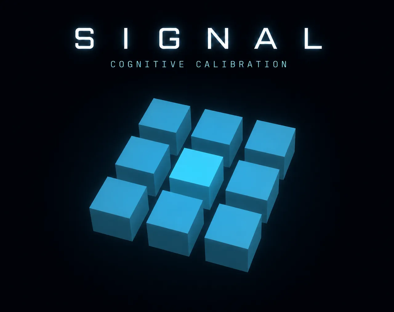 Signal's 3D board of nine blue cubes under the title Signal, cognitive calibration