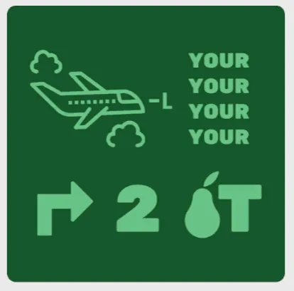 A Silly Little Codes rebus on a green card: a plane minus L, the word YOUR four times, a turn arrow, the number 2, a pear and a T