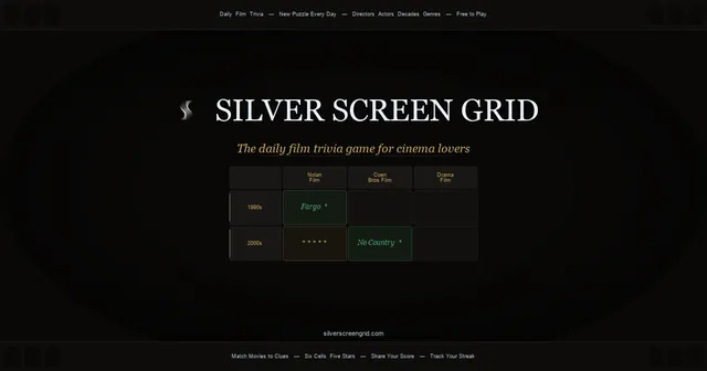 Silver Screen Grid share image for the daily film trivia grid