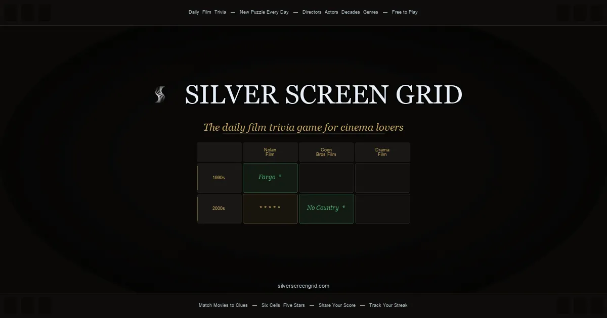 Silver Screen Grid share image for the daily film trivia grid