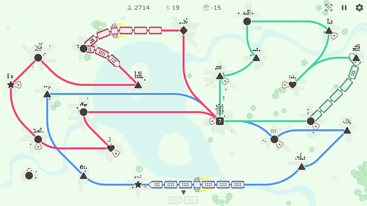 Simple Trains screenshot of trains running between stations