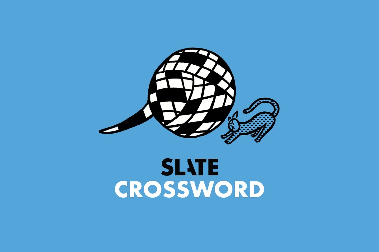 Slate Crossword title art: a cat beside a ball of crossword yarn